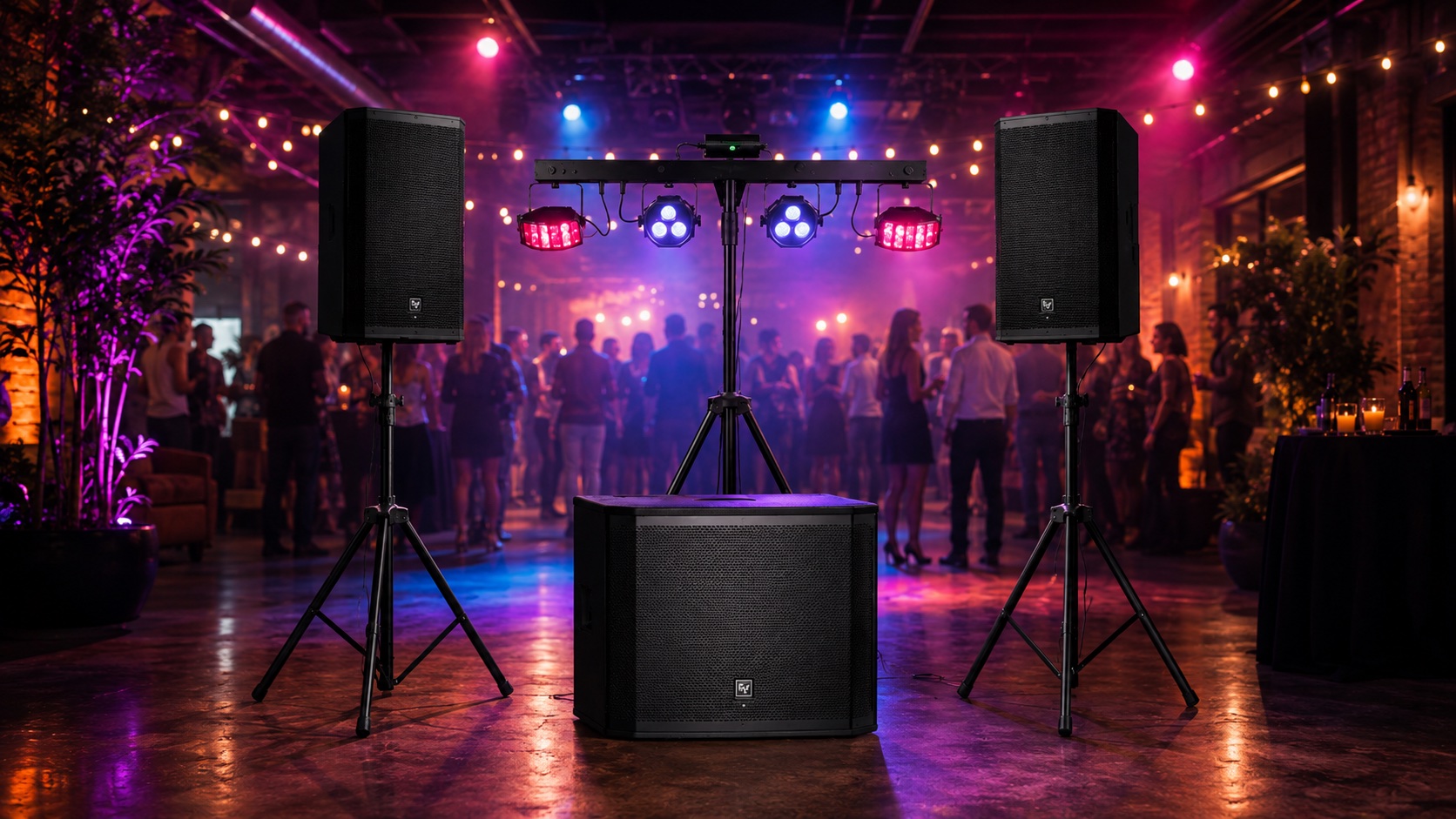Sound, bass and lighting party package setup